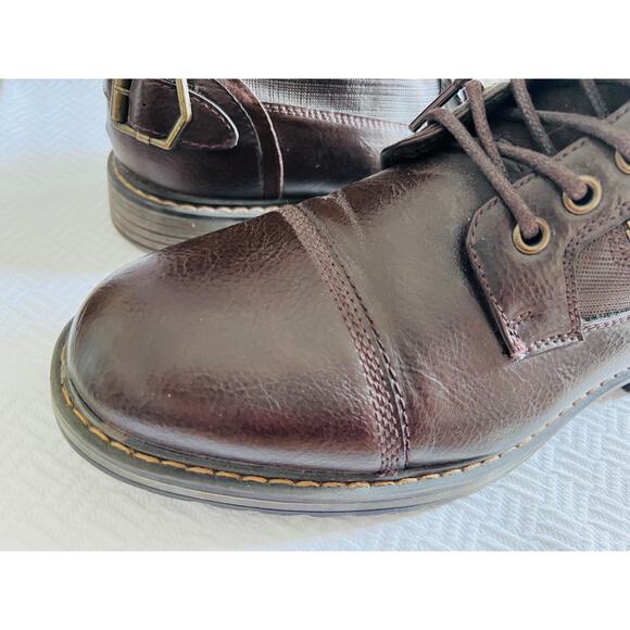 Bruno Marc Philly-10 Brown Combat Lace-Up Boots Size 6.5 EUC Side Zip Buckle - Picture 3 of 12